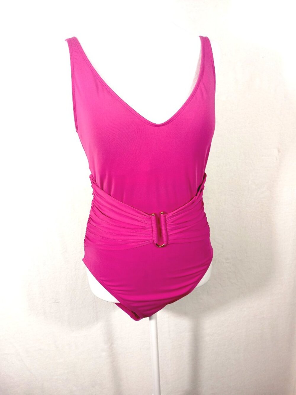 Bleu Rod Beattie One Piece Swimsuit Vibrant Pink W/ Ruched Waist Detail, Size 10